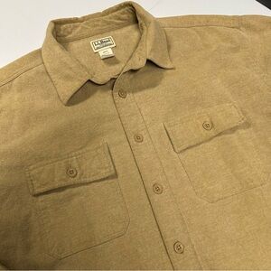 Vtg LL Bean Mens Flannel Chamois Shirt Sz XL Tall Button Down Cotton‎ Tan Casual